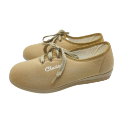 Zapatilla Deportiva fabricada en España  Aerobic beig Lona Mujer Cuña. Ajuste en cordón en Empeine Piso Goma Antidelizante.