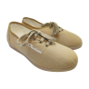 Zapatilla Deportiva fabricada en España  Aerobic beig Lona Mujer Cuña. Ajuste en cordón en Empeine Piso Goma Antidelizante.