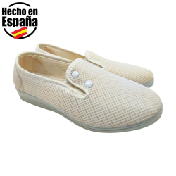 Zapatillas Verano Mujer de loneta con cuña Baja. Mocasin Kung Fu Gomas Elasticas blanca made in Spain