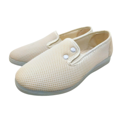 Zapatillas Verano Mujer de loneta con cuña Baja. Mocasin Kung Fu Gomas Elasticas blanca made in Spain