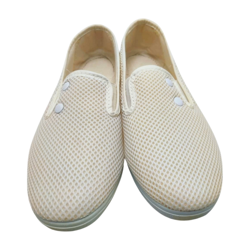 Zapatillas Verano Mujer de loneta con cuña Baja. Mocasin Kung Fu Gomas Elasticas blanca made in Spain